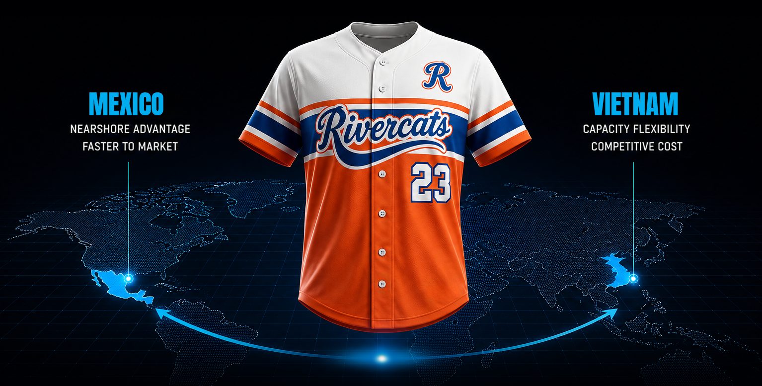 Custom sublimated apparel in production